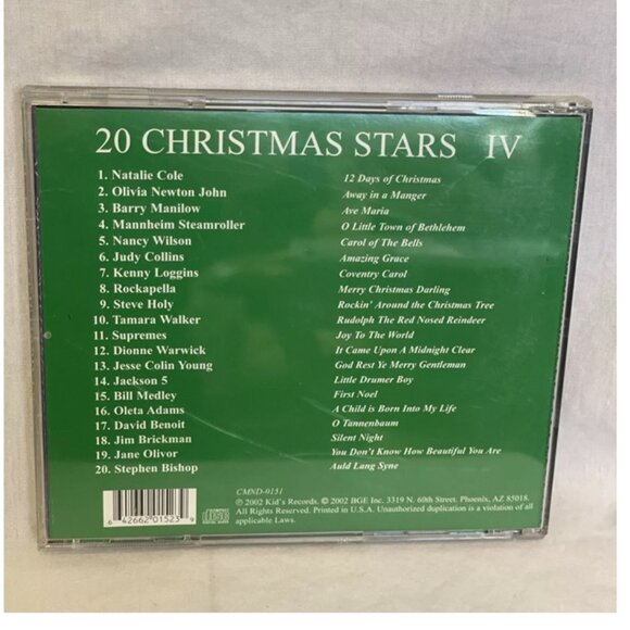 Various – 20 Christmas Stars IV (CD, 2002) Kid's Records – CMND-0151 VG - Picture 2 of 3